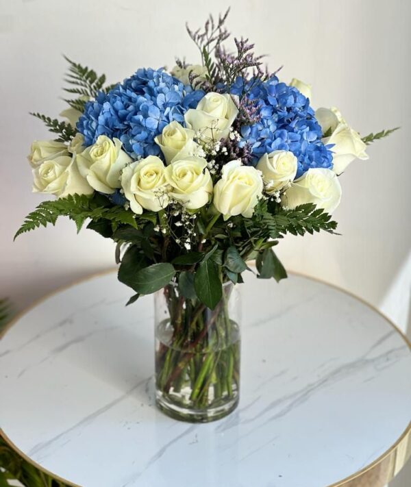 White & Blue Rose Vase Flowers