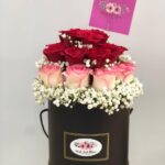 Icon Flower Box with red and pink roses in a black box